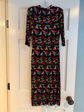 Alice + Olivia Black Maxi Dress with Colorful Butterfly Print